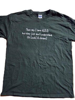 Vintage Y2K Gildan Forest Green Novelty Joke Slogan T-Shirt ~ Size L